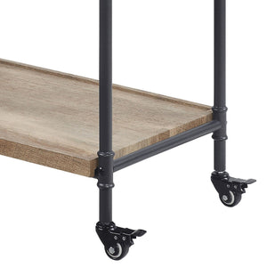 English Elm Oak Industrial Rustic Serving Cart with Stemware Racks, Locking Wheels & Ample Storage Space B062P186435