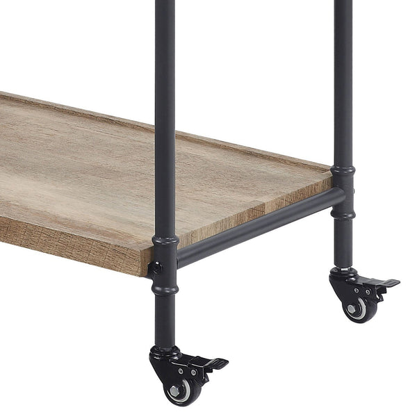 English Elm Oak Industrial Rustic Serving Cart with Stemware Racks, Locking Wheels & Ample Storage Space B062P186435