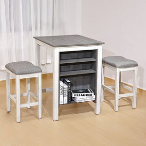 English Elm 3 Piece Counter Height Dining Set with Shelving Cushioned Stools Modern Farmhouse Kitchen Antique Gray,Antique White W2537P369838