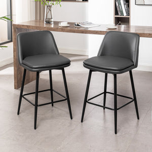English Elm Counter Mid-Century Swivel Bar Stools Set of 2 – Upholstered Linen Seats, 360° Comfort, Metal Legs DARK GREY W2200P152173