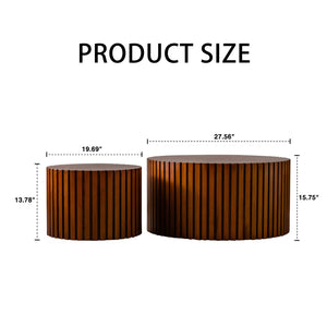 English Elm Round Wood Coffee Table - Stylish Walnut Finish For Small Spaces, Fully Assembled, Safe & Durable W3081P255018-GIGA