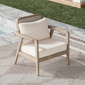 English Elm Outdoor Acacia Wood Club Chair Deep Seating Woven Back Patio Lounge Resort Style N780P171149B
