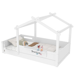 English Elm Twin Low Loft Bed Solid Pine Frame with Built-in Led Lighting and Storage Shelves Light White W1580P396330