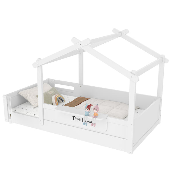 English Elm Twin Low Loft Bed Solid Pine Frame with Built-in Led Lighting and Storage Shelves Light White W1580P396330