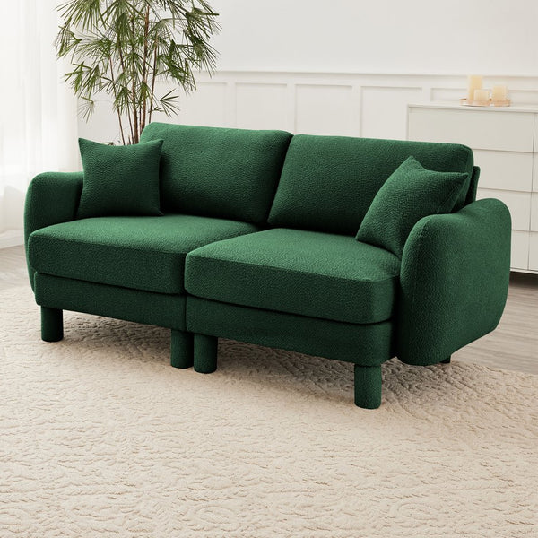 English Elm Boucle Fabric 2-Seater Loveseat Sofa With Shell-Shaped Armrests & Plush Cushions For Comfort W3041S00306