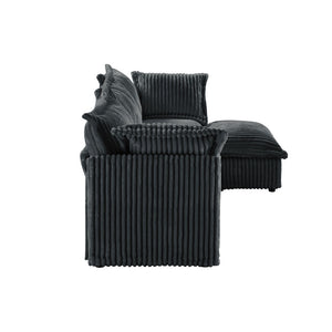 English Elm Slipcovered Sectional 2-Seater Sofa With Detachable Ottoman, Cozy Gray Corduroy & Washable Covers W3041S00216-GIGA