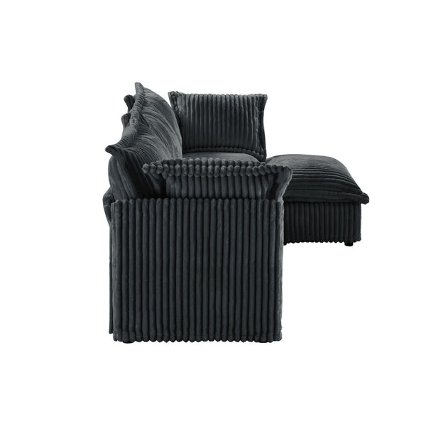 English Elm Slipcovered Sectional 2-Seater Sofa With Detachable Ottoman, Cozy Gray Corduroy & Washable Covers W3041S00216-GIGA