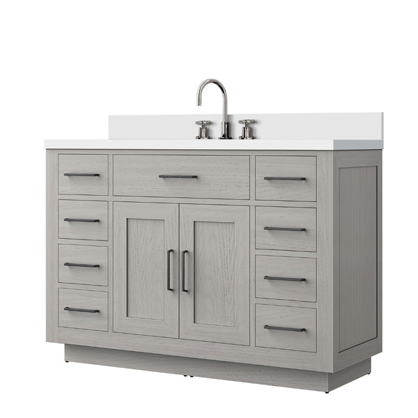 English Elm White Oak Single-Sink Vanity With Cultured Marble Top, Chrome Faucet, Soft-Close Features & Storage B2731P257727-GIGA