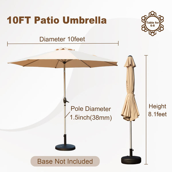 English Elm 10FT Patio Umbrella with Crank & Push-Button Tilt, UV-Resistant 180G Polyester Canopy, Wind Vent, Durable Ribs Beige W1859P195942