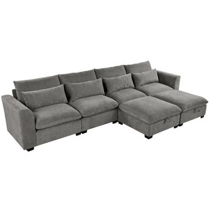 English Elm U_style Modular U-shaped Sectional Sofa Six Seat Linen Fabric with Storage Ottomans Gray WY000491AAE