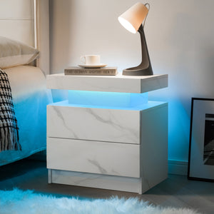 English Elm Nightstand LED Bedside Table with Adjustable Multi-Color Lights, Sleek Modern End Table for Bedroom Matte White 22.83 L x 16.93 W x 7.68 H W2178138739