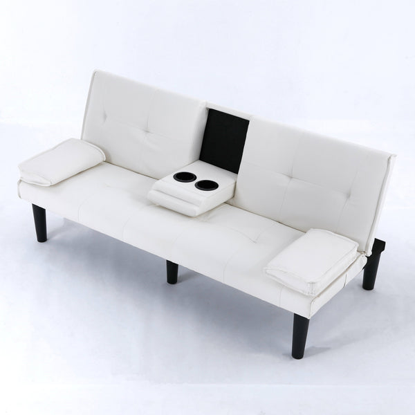 English Elm The 67-inch PVC multi-functional sofa bed with cup holder and one-click fold, space-saving comfort for guests White W3371P347648