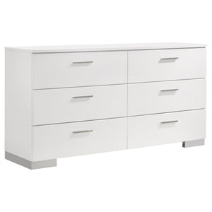 English Elm Dulcey High-Gloss Six-Drawer Dresser with Sleek Metal Accents and Spacious Storage for Bedrooms Gloss White B062P378384