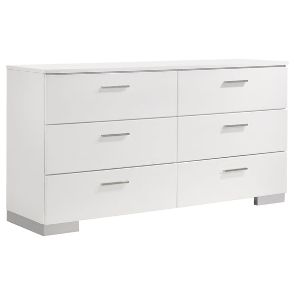 English Elm Dulcey High-Gloss Six-Drawer Dresser with Sleek Metal Accents and Spacious Storage for Bedrooms Gloss White B062P378384