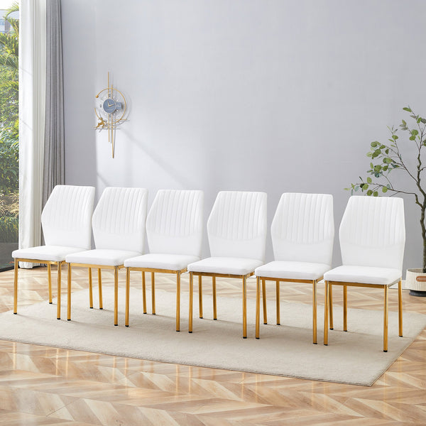 English Elm Luxury Dining Chair Set Of 6 - White Pu Upholstered Chairs With Gold Metal Legs For Elegant Spaces W1151P282699
