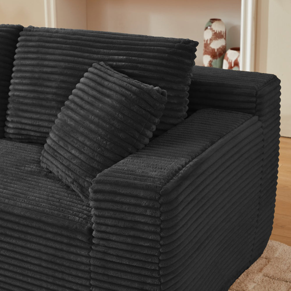 English Elm L-shaped Corduroy Cloud Sectional with Deep Seat for Living Room or Bedroom Lounge W2339S00117