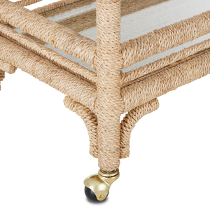 Olisa Natural Rope Bar Cart - Elegant Braided Abaca Design with Glass Shelves & Rolling Casters