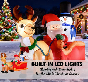 English Elm Christmas Inflatable Yard Scene with Santa Reindeer Snowman and Five Led Lights T3971P412821
