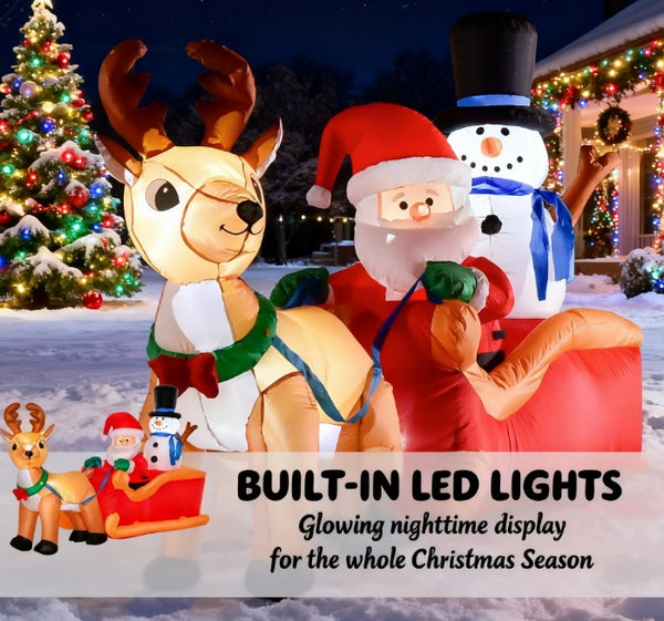 English Elm Christmas Inflatable Yard Scene with Santa Reindeer Snowman and Five Led Lights T3971P412821
