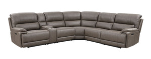 English Elm Kantu Brown Faux Leather Power Motion Sectional Sofa with Zero-Gravity Recline, USB Type-C Charging B2726S00279