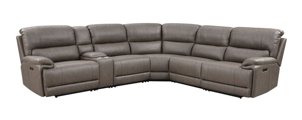 English Elm Kantu Brown Faux Leather Power Motion Sectional Sofa with Zero-Gravity Recline, USB Type-C Charging B2726S00279