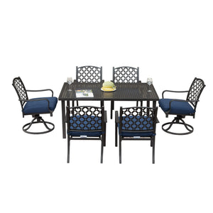 English Elm Outdoor 7-Piece Patio Dining Set With Swivel Chairs & Removable Navy Cushions For Ultimate Comfort W1859S00114