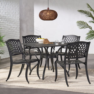 English Elm Christopher Knight Home® - Olmsted Black 5-Piece Aluminum Dining Set — Weather-Resistant Cast Aluminum, Mesh Back Seats, Patio Luxury 54587.00SAD-4_54586.00SAD