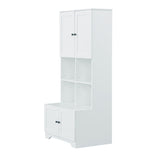 English Elm Tall and Wide Bathroom Floor Storage Cabinet, Bathroom Storage Unit, Freestanding Cabinet With 4 Doors, Adjustable Shelves, Open Multi-Layer Shelves, White