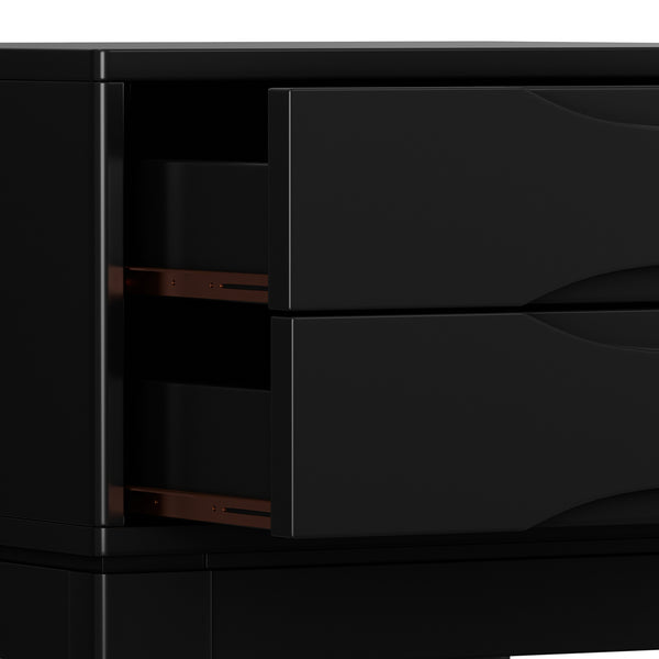 English Elm Harper Solid Wood End Table with Two Drawers Mid-century Modern Black Stain Finish B136P481647