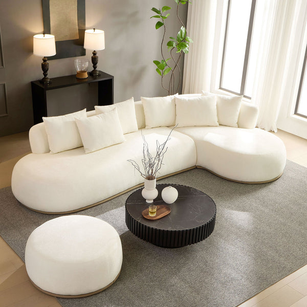 English Elm Oversized L-Shaped Sectional Sofa Right-Facing Chaise with PU Leather Base, Plush Deep Seats, No Assembly Required, Includes 6 Pillows Beige W3208S00004