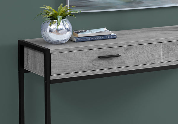 English Elm Accent Table with Storage Drawer and Glass Shelf, Modern Metal Frame End Table for Living Room Bedroom Grey 50 L x 15 W x 6 H B2710P219318