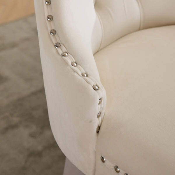 English Elm A&a Furniture Nikki Velvet Wingback Dining Chairs Tufted Nailhead Set of Two W1143P179489