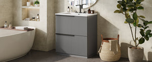 English Elm Christopher Knight Home® - 30" Fluted Gray Bathroom Vanity With Glossy Ceramic Sink & Soft-Close Drawers For Modern Spaces N817P288915G