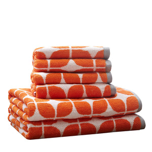 JLA Home Intelligent Design - Cotton Reversible Orange Geometric Jacquard 6-Piece Towel Set — Plush, OEKO-TEX Certified Comfort and Absorbency ID91-522