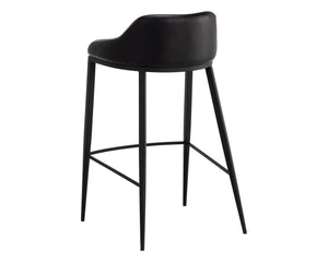 Sunpan Astra Barstool - Modern Design with Sleek Iron Legs and Comfortable Faux Leather Accent Seating Black / Nightfall Black