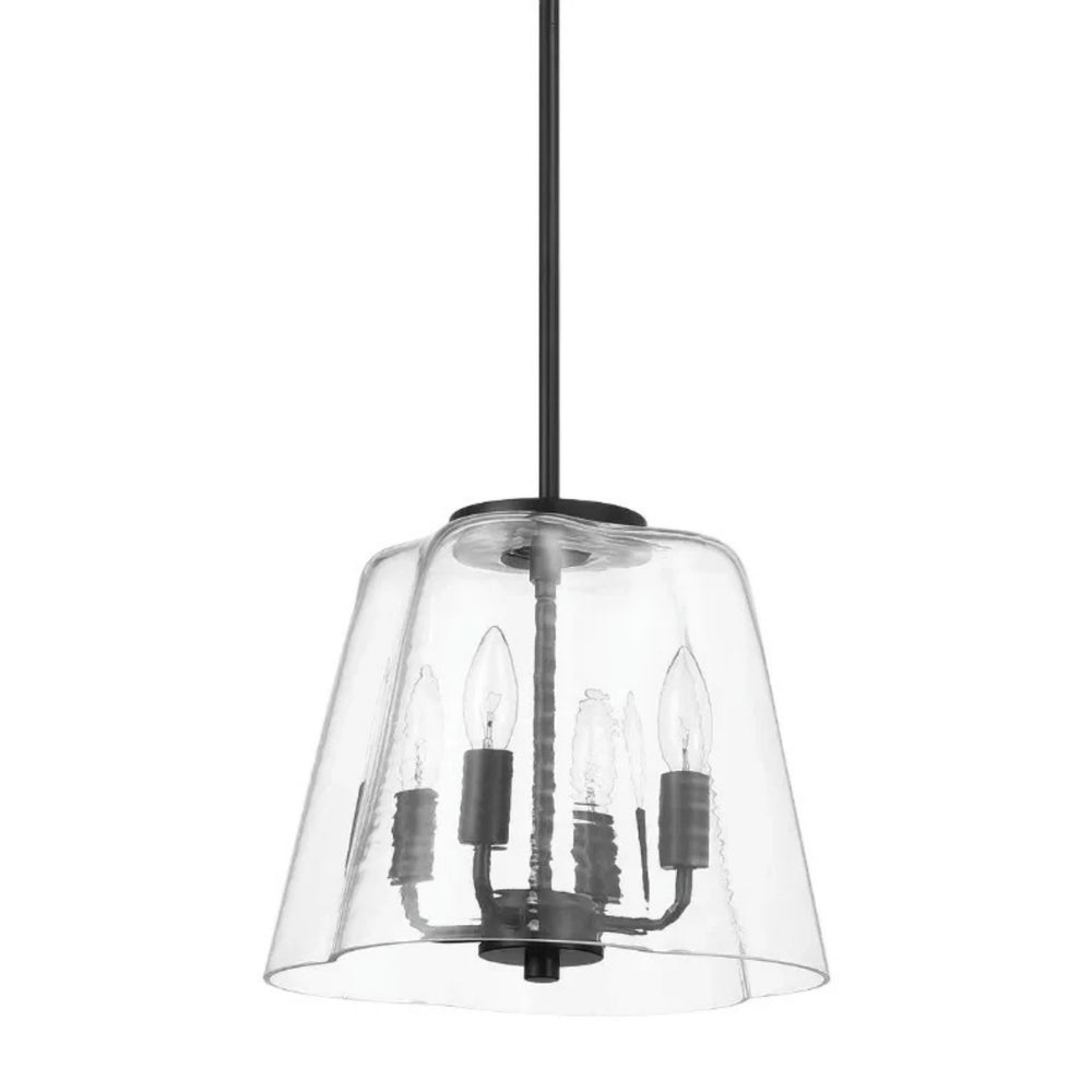 English Elm Soiree Four Light Candelabra Pendant Matte Black Frame with Clear Glass Shades B183P230895