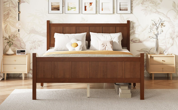 English Elm Twin Platform Bed Vertical Slat Headboard Farmhouse Shaker Wood Grain Finish Bedroom Dark Walnut N733P422479P