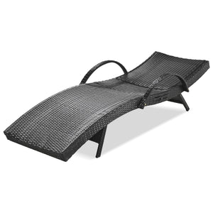 English Elm K&K 80" Outdoor Wicker Chaise Lounge Set of 2 with 2000H UV Wicker, Pull-Out Side Table, 4-Position Recliner Black WF321204AAB