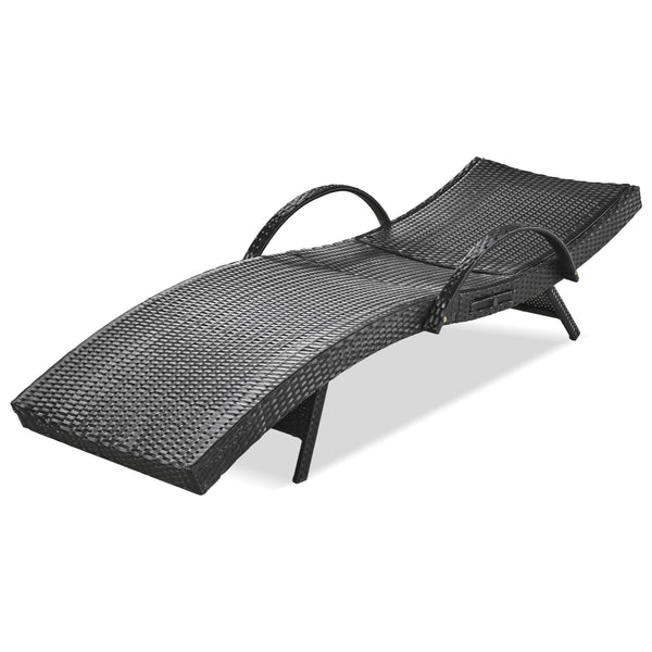 English Elm K&K 80" Outdoor Wicker Chaise Lounge Set of 2 with 2000H UV Wicker, Pull-Out Side Table, 4-Position Recliner Black WF321204AAB