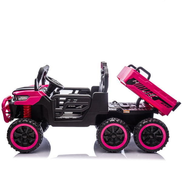 English Elm 24v Two Seat Kids Electric Dump Truck Six Wheel 4wd Utv with Parental Remote Pink W1578P268990