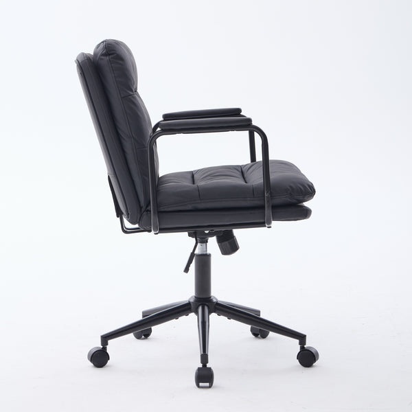 English Elm Office Ergonomic Mid-Back Chair with Double Sponge Cushions, Reclining 40° Base, Padded Arms and Wheels Black W1143P373974