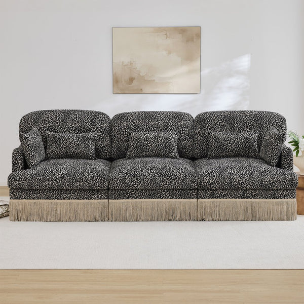 English Elm 100" Leopard Chenille Sectional Sofa with Tassel Trim Deep Seat Modular Living Room Couch Khaki W5656S00022