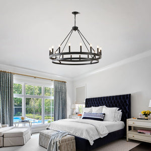 English Elm 39 Inch Matte Black Wagon Wheel Chandelier 16 Candelabra Lights Farmhouse Dining W5008P392763