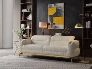 English Elm Zoe Plush cut chenille sofa with gold accents and built‑in lumbar support for modern luxury seating Cream G150109333