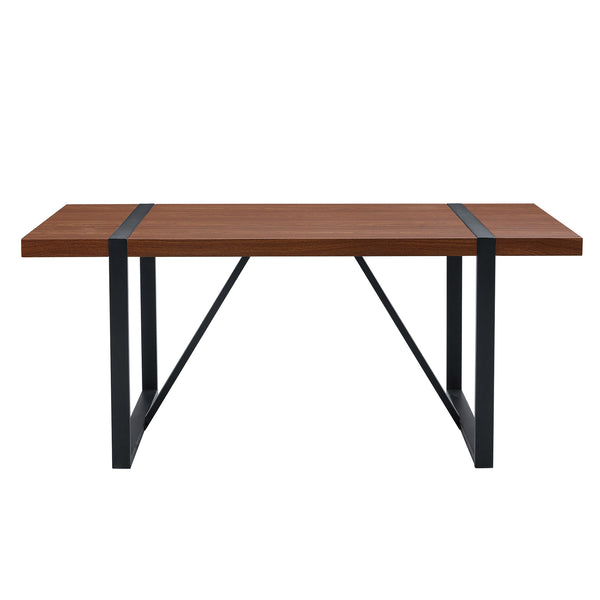 English Elm Table and Chair Set Industrial Walnut Six Seat Dining with Metal Frame Brown Fabric W1151S02436