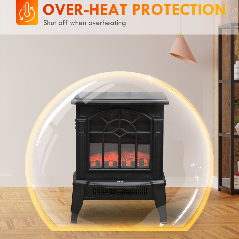 English Elm Homcom Electric Fireplace Stove - Compact 18" Heater With Realistic Flame, 2 Heat Settings & Safety Features W2225P249853