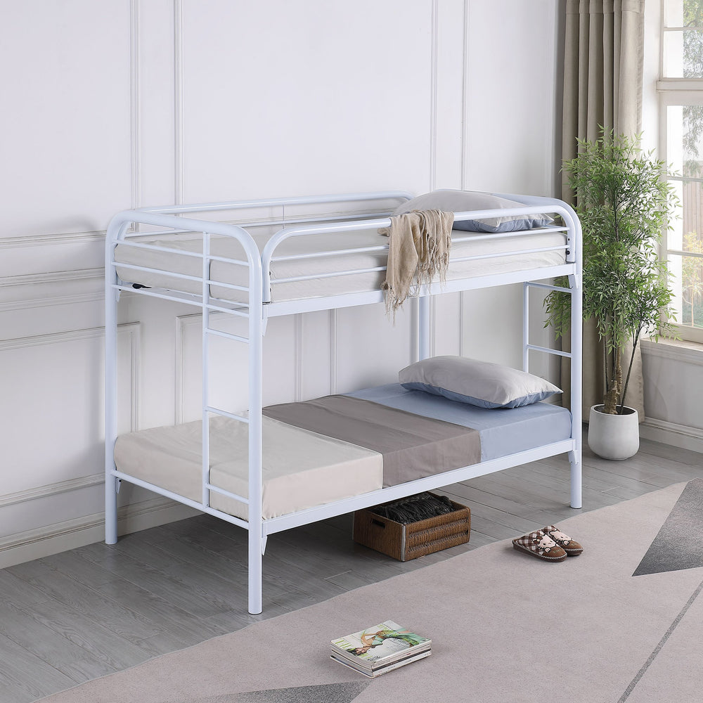 English Elm Celeste Modern White Metal Twin Over Twin Bunk Bed With Safe Rung Ladder & Space-Saving Design B062P340729