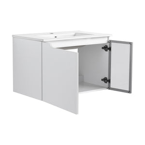 English Elm 30" Floating Bathroom Vanity Glossy White Plywood Cabinet with Frosted Glass Door W999S00524