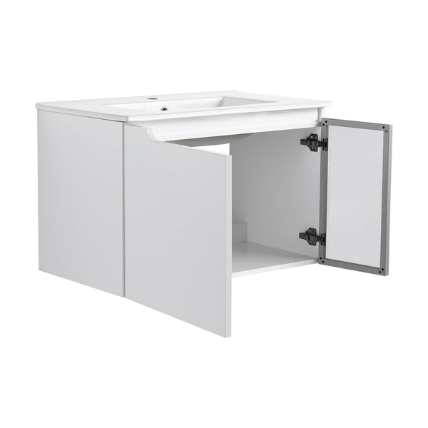 English Elm 30" Floating Bathroom Vanity Glossy White Plywood Cabinet with Frosted Glass Door W999S00524
