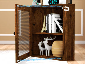 English Elm Corner 65" Corner Cabinet with Doors, 6-Tier Freestanding Storage Shelf w/Wine Rack, USB & AC Power T3177P268172